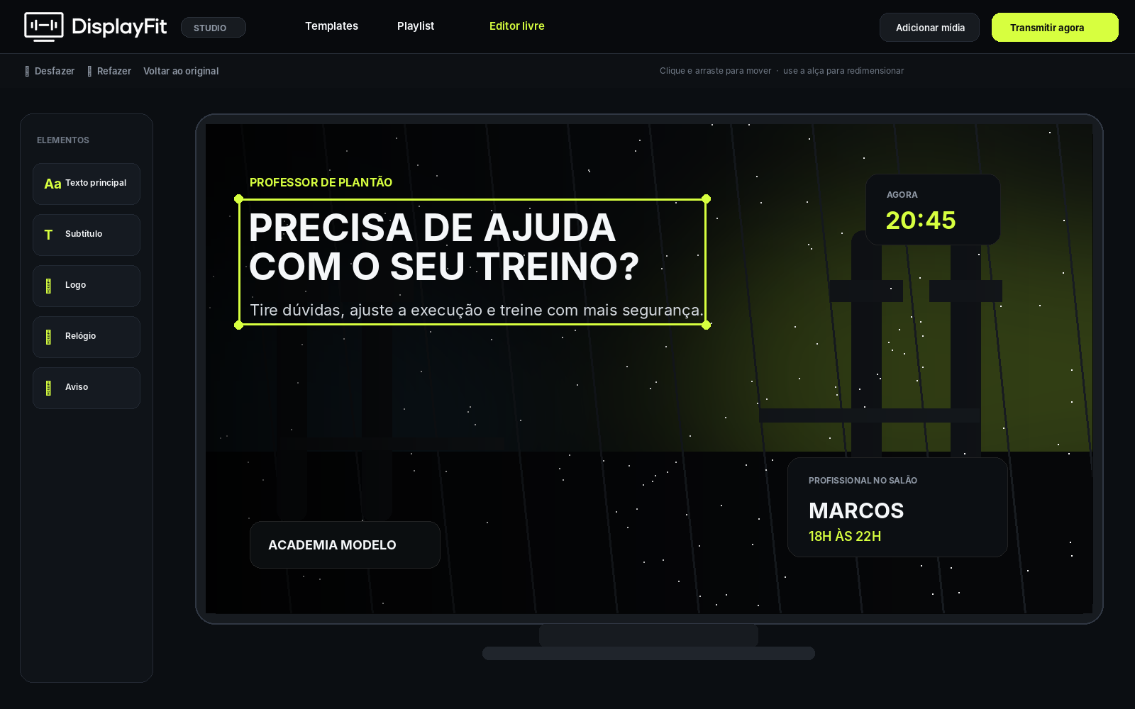 Editor visual DisplayFit