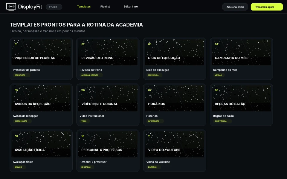 Galeria de templates do DisplayFit